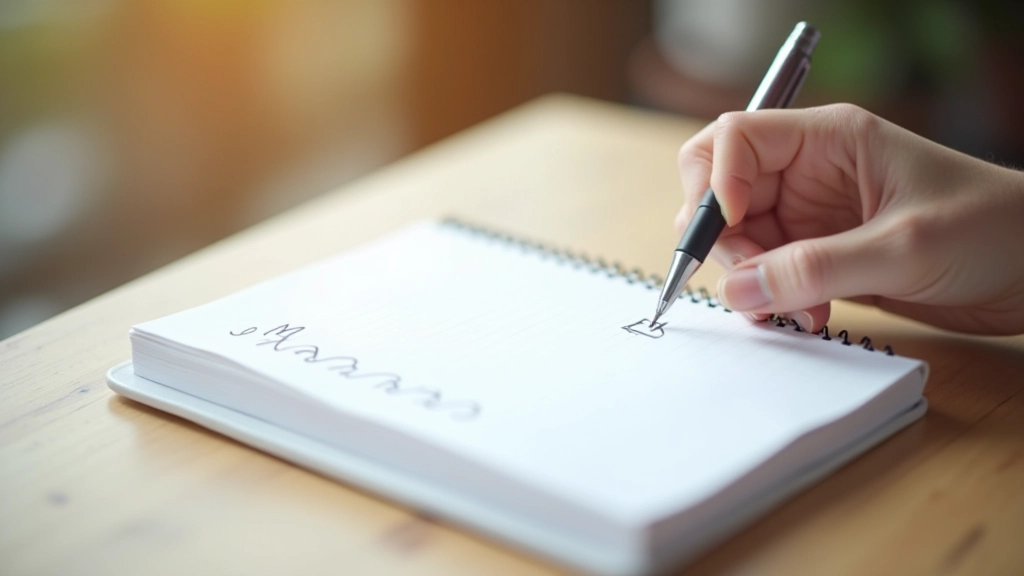 Notebook with handwritten task list and checklist items marked with pen