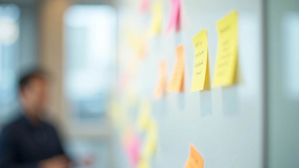 Sticky notes on board with team feedback from retrospective meeting